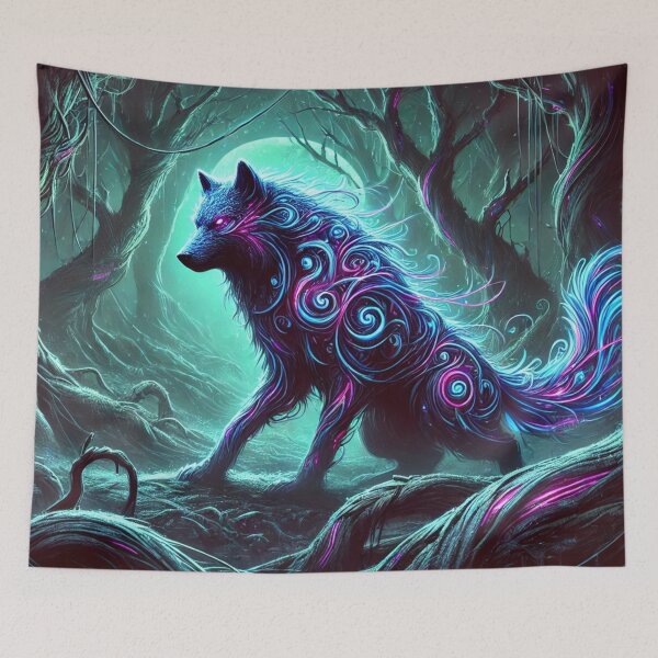 Item preview,  Mystical Neon Wolf in Enchanted Forest designed and sold by Vikingaquarist.