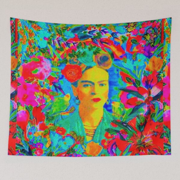Item preview, Frida Kahlo and flowers, mexican artist, colorful bird, frida kahlo portrait, paintings designed and sold by AliloveartistIT.