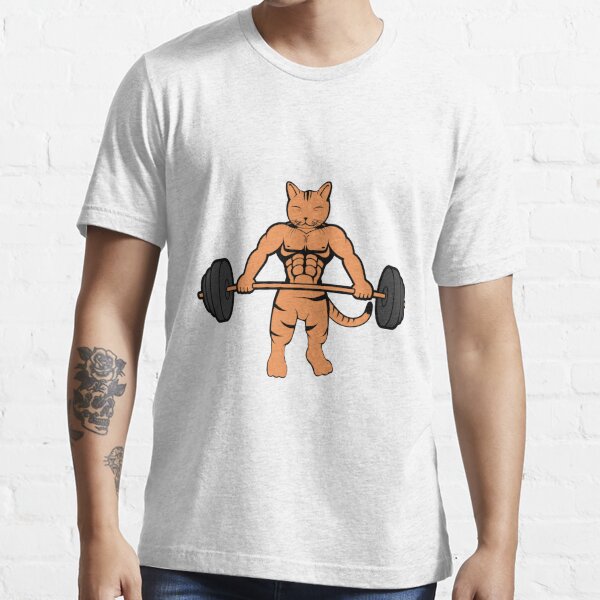 cat lifting weights shirt