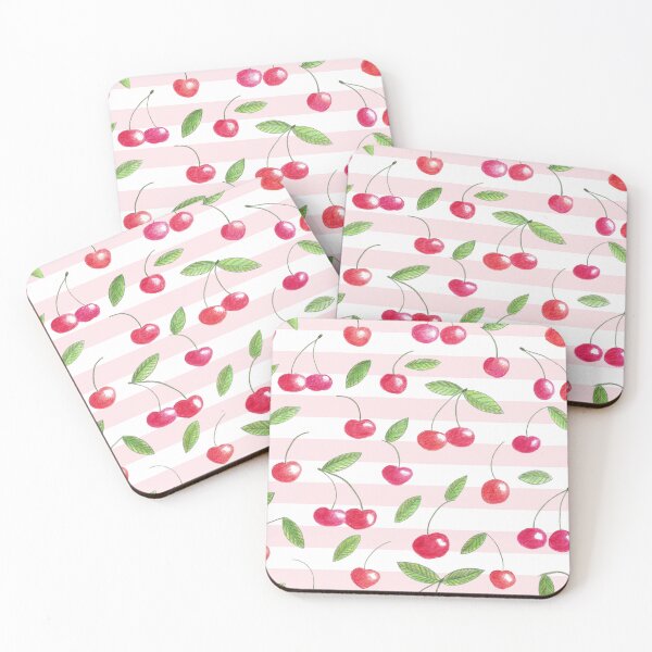 Item preview, Cherries and pink stripes designed and sold by Home Cyn Home.