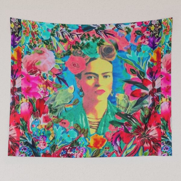 Item preview, Frida Kahlo and flowers, mexican artist, colorful bird, frida kahlo portrait, paintings designed and sold by AliloveartistIT.