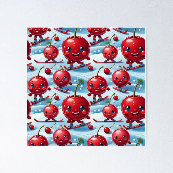Item preview, Cherry Chill: A playful pattern featuring cherries snowboarding down snowy slopes, enjoying the winter wonderland. designed and sold by Camel & Quirk.