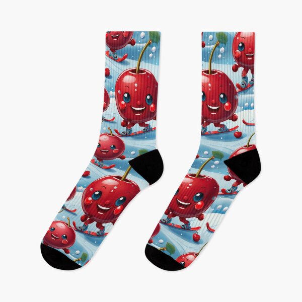 Item preview, Cherry Chill: A playful pattern featuring cherries snowboarding down snowy slopes, enjoying the winter wonderland. designed and sold by Camel & Quirk.
