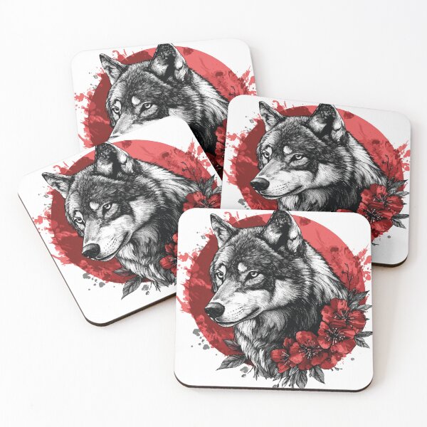 Item preview,  Japanese Wolf with Red Flowers Artistic Design designed and sold by AbderraimArt.