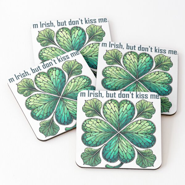 Item preview, I'm Irish, but don't kiss me! Saint Patrick's Day Four 4 Leaf Clover, St Patty, Lucky Leprechaun Green Celtic Pot of Gold Abstract, Simple Stained Glass designed and sold by TheTimeTaxi.