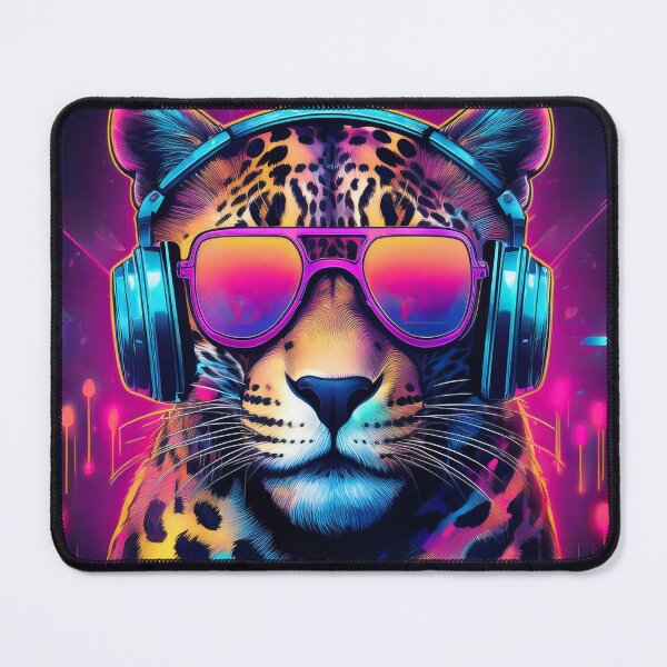 Item preview, Leopard in Headphones and Shades Synthwave designed and sold by Boxing Kangaroo Retail Company.