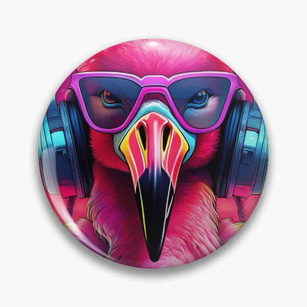 Artikelvorschau, Flamingo mit Kopfhörern und Sonnenbrille Synthwave entworfen und verkauft von Boxing Kangaroo Retail Company.