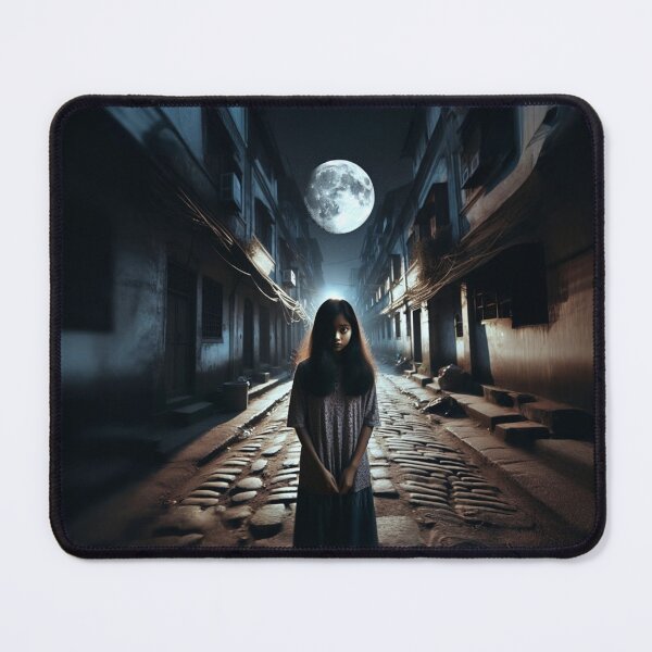 Item preview, Haunting Moonlit Alley with Mysterious Girl – Atmospheric Art  designed and sold by ashrafzain.
