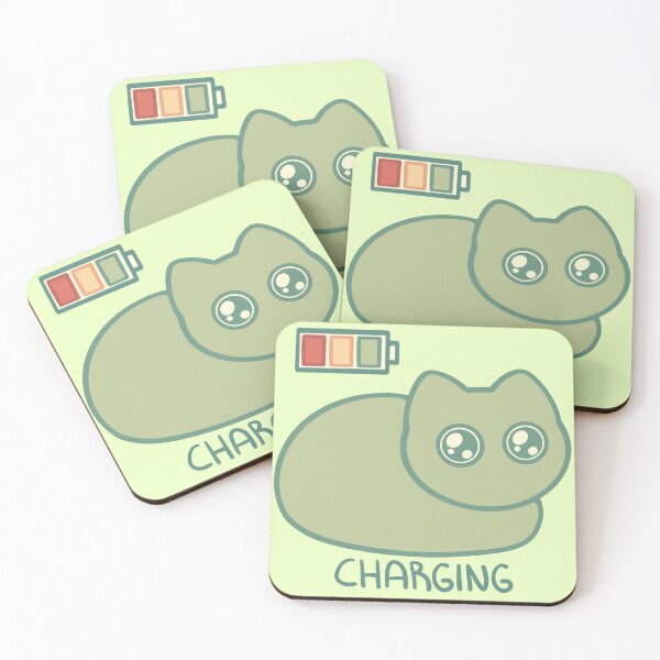 Item preview, Kawaii Green Battery Charging Cat designed and sold by Xiaolan's Art.