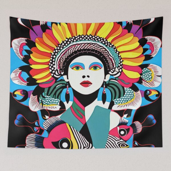 Item preview, girl with colorful fish designed and sold by diulid.