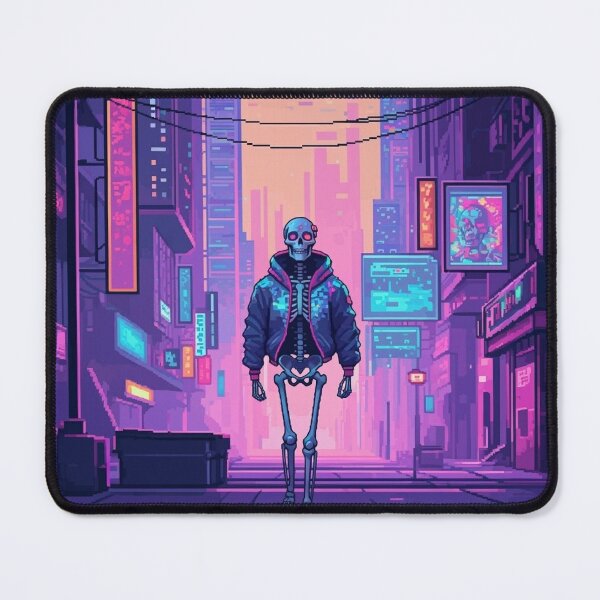 Item preview, Cyberpunk Skeleton Art - Neon Futuristic Cityscape Design designed and sold by ashrafzain.