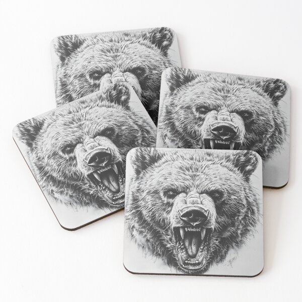 Item preview, Black and White Grizzly bear pencil drawing designed and sold by Pencil-Art.
