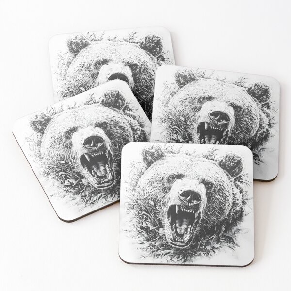 Item preview, Black and White Grizzly bear pencil drawing designed and sold by Pencil-Art.