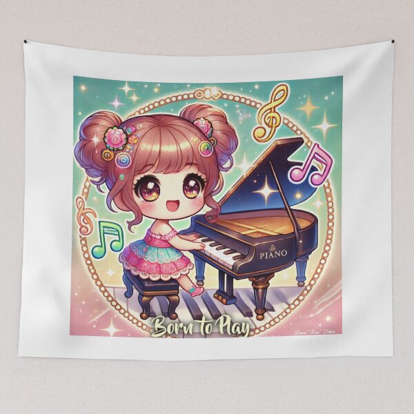 Item preview, Born to Play Piano - Adorable Chibi Girl designed and sold by MySheetMusicArt.