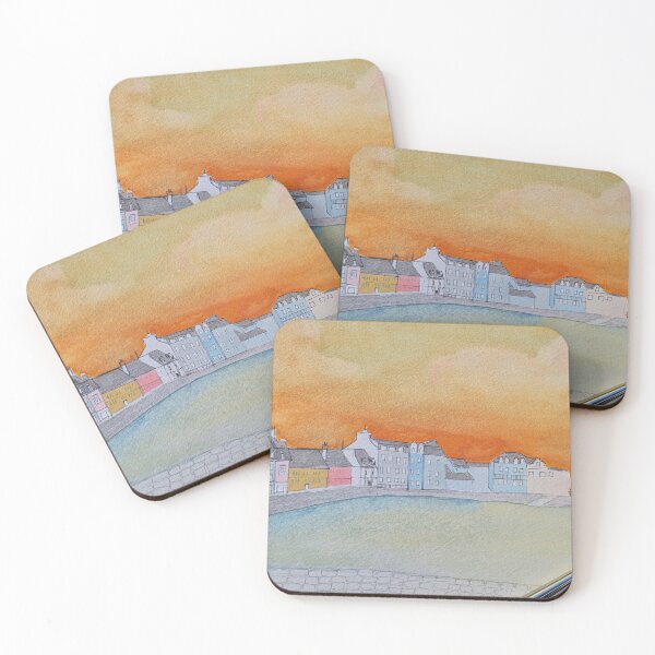 Item preview, Watercolour view from the harbour on Belle Ile, of the coast of France designed and sold by georginabrooke.