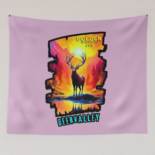 Item preview, Majestic Golden Elk in Vibrant Sunset DEERVALLEY Scene designed and sold by ExploreAura Studio.