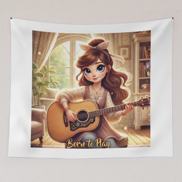 Item preview, Born to Play Guitar - Cozy Chibi Girl Design designed and sold by MySheetMusicArt.