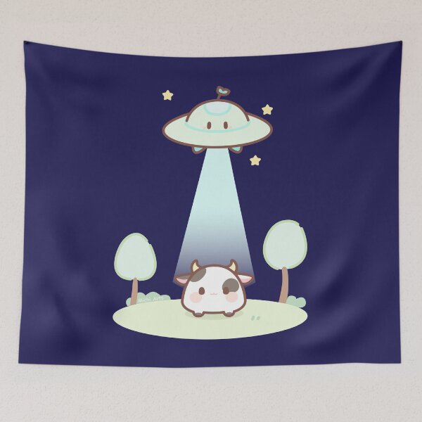 Item preview, Illustration of a UFO taking a cow designed and sold by Cute-adorable.