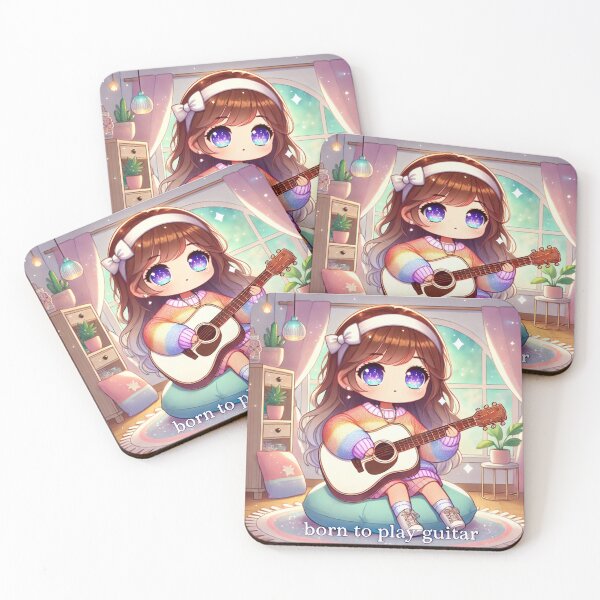 Item preview, Born to Play Guitar - Cute Chibi Girl Artwork designed and sold by MySheetMusicArt.