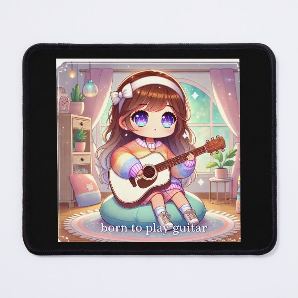Item preview, Born to Play Guitar - Cute Chibi Girl Artwork designed and sold by MySheetMusicArt.
