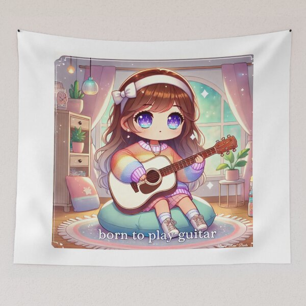 Item preview, Born to Play Guitar - Cute Chibi Girl Artwork designed and sold by MySheetMusicArt.