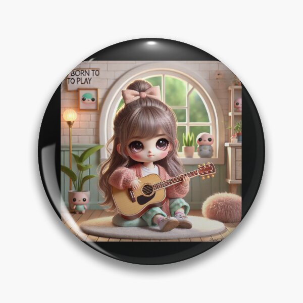 Item preview, Born to Play Guitar - 3D Chibi Girl Design designed and sold by MySheetMusicArt.