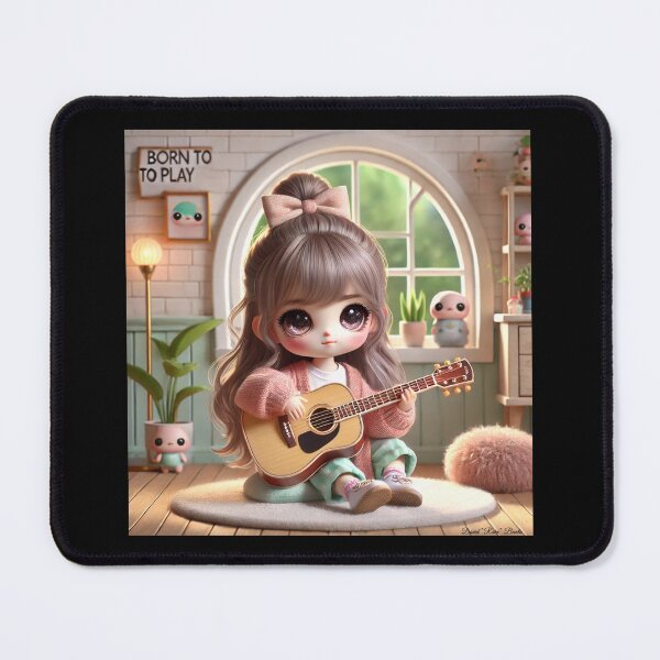 Item preview, Born to Play Guitar - 3D Chibi Girl Design designed and sold by MySheetMusicArt.