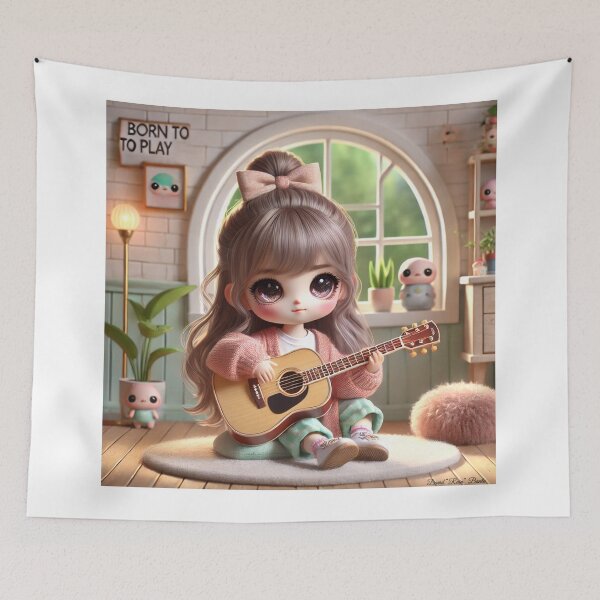 Item preview, Born to Play Guitar - 3D Chibi Girl Design designed and sold by MySheetMusicArt.