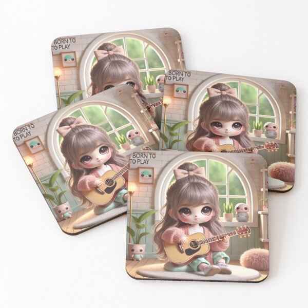 Item preview, Born to Play Guitar - 3D Chibi Girl Design designed and sold by MySheetMusicArt.