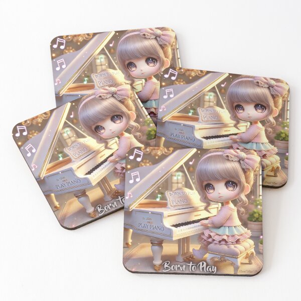 Item preview, Born to Play Piano - Elegant 3D Chibi Girl Artwork designed and sold by MySheetMusicArt.