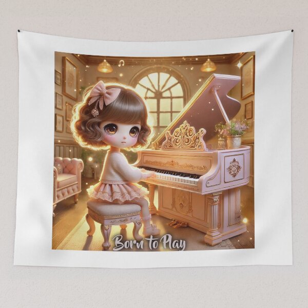 Item preview, Born to Play Piano - Luxurious 3D Chibi Girl Design designed and sold by MySheetMusicArt.