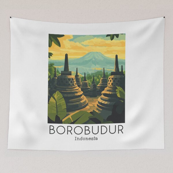 Item preview, A Vintage Travel Poster of Borobudur - Indonesia designed and sold by GoodOldVintage.