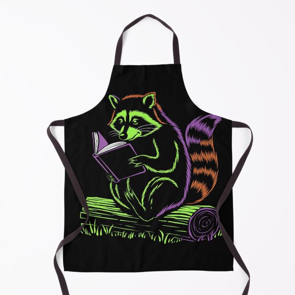 Item preview, Raccoon reading book, sitting on a log designed and sold by MadCatPrints.