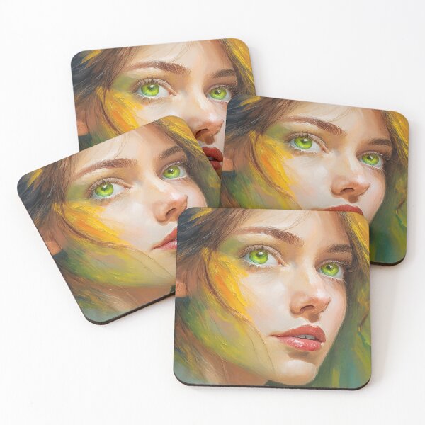 Item preview, Beautiful Young Woman Face with Green Eyes Art | Digitally Handmade Drawing Painting designed and sold by FilipeFerreira.