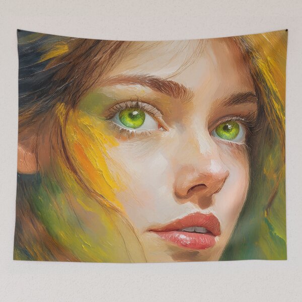 Item preview, Beautiful Young Woman Face with Green Eyes Art | Digitally Handmade Drawing Painting designed and sold by FilipeFerreira.