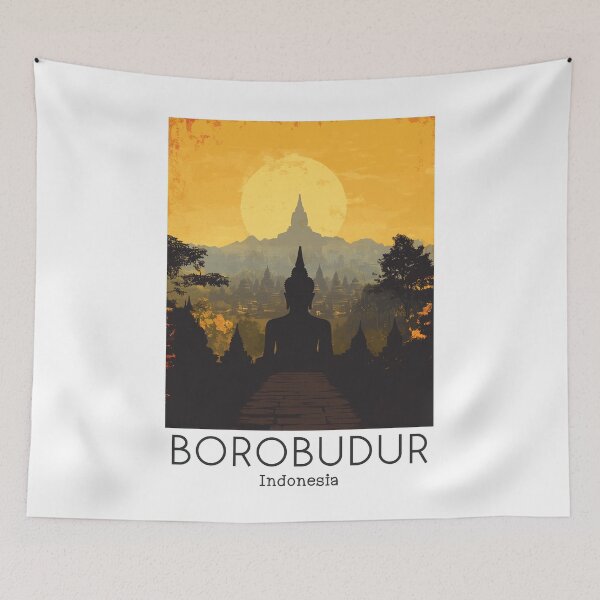 Item preview, A Vintage Travel Poster of Borobudur - Indonesia designed and sold by GoodOldVintage.