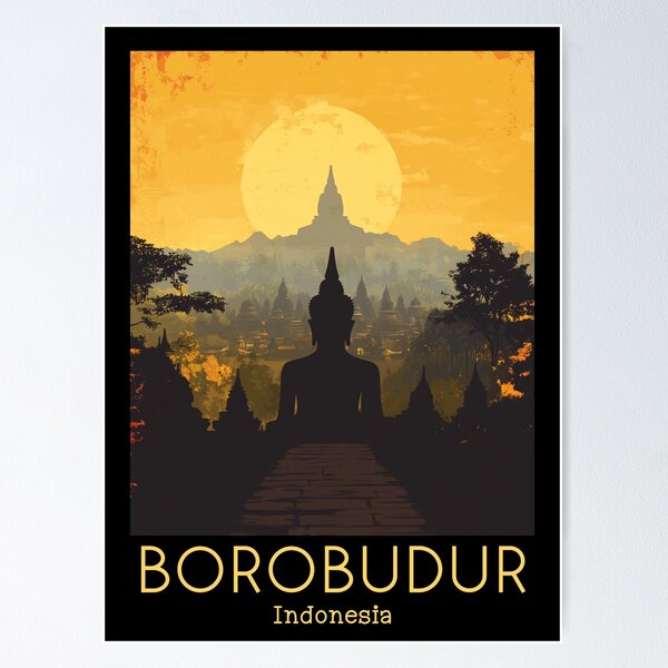 Item preview, A Vintage Travel Poster of Borobudur - Indonesia designed and sold by GoodOldVintage.