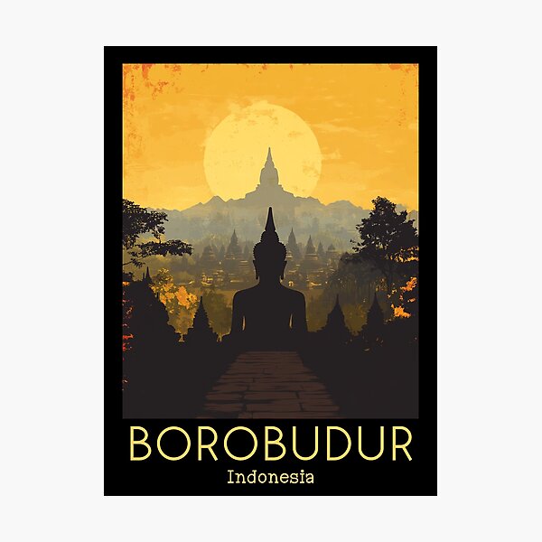 Item preview, A Vintage Travel Poster of Borobudur - Indonesia designed and sold by GoodOldVintage.