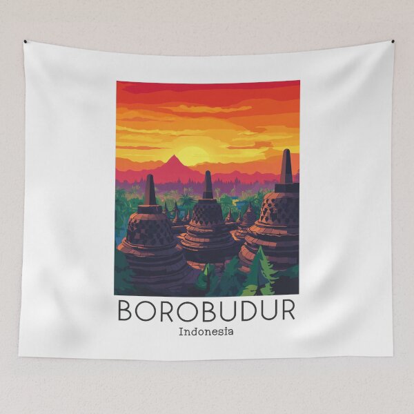 Item preview, A Vintage Travel Poster of Borobudur - Indonesia designed and sold by GoodOldVintage.