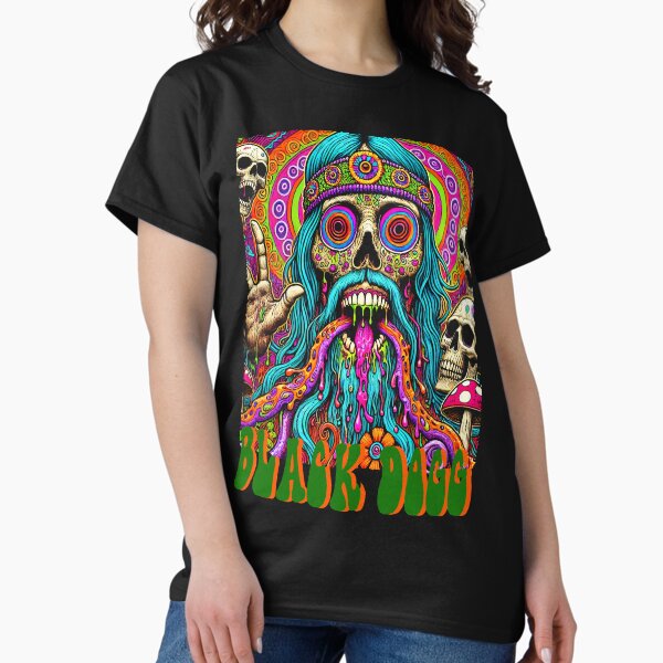 Item preview, Zombie stoner hippy horror monster 70s Psychedelic inspired classic t-shirt heavy metal, rock, goth horror designed and sold by blackdoggdesign.