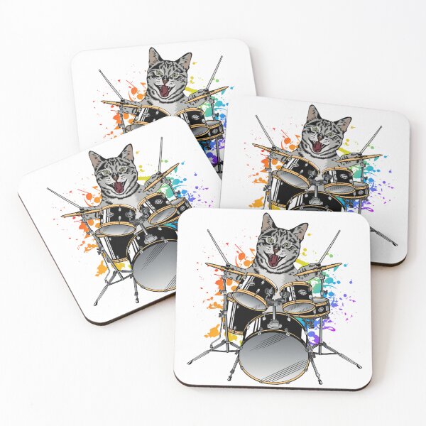 Item preview, Cat Drummer - Feline Beats with Vibrant Splashes designed and sold by ImaginMotivate.