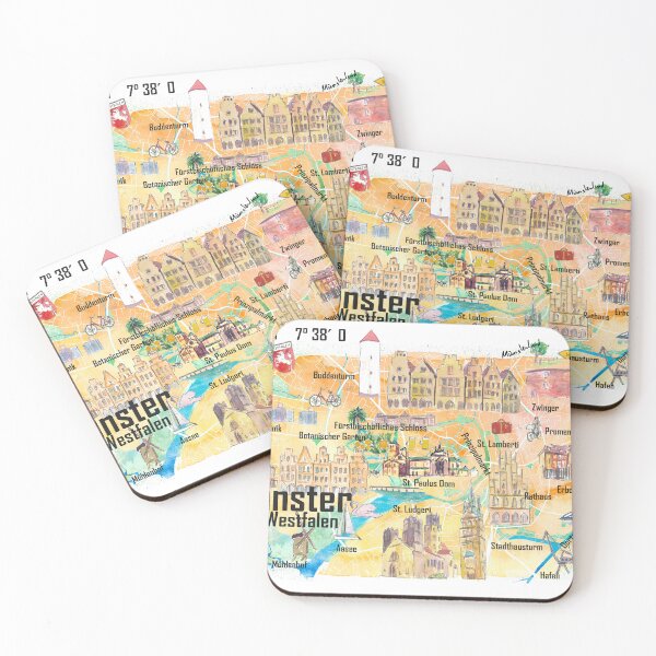 Item preview, Münster Westphalia Illustrated Map with Roads and Tourist Highlights designed and sold by artshop77.
