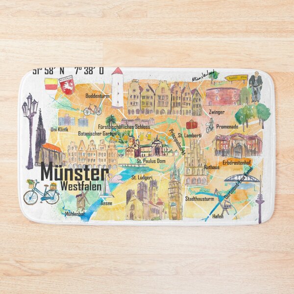 Item preview, Münster Westphalia Illustrated Map with Roads and Tourist Highlights designed and sold by artshop77.