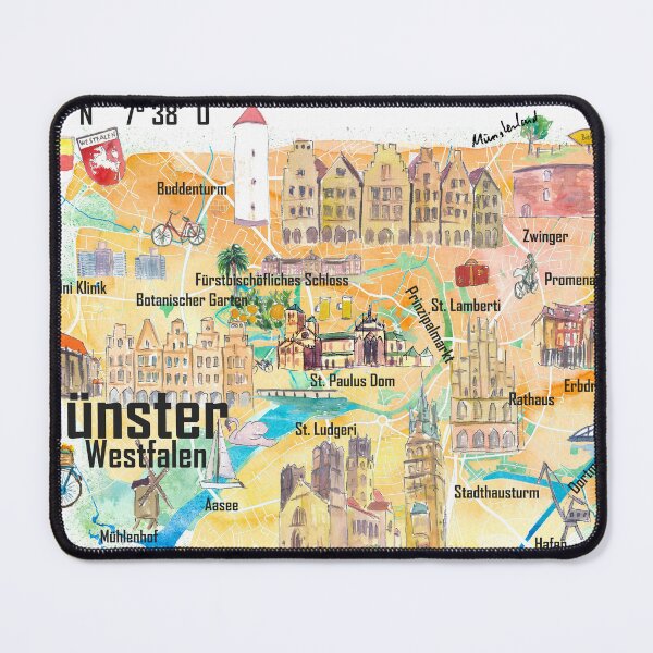 Item preview, Münster Westphalia Illustrated Map with Roads and Tourist Highlights designed and sold by artshop77.
