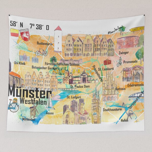 Item preview, Münster Westphalia Illustrated Map with Roads and Tourist Highlights designed and sold by artshop77.