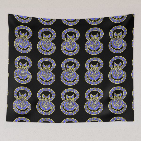 Item preview, Celtic Cat 87 Starry Gold on Blue designed and sold by ingridthecrafty.