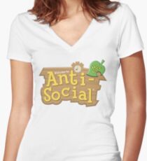 Animal Crossing Anti-Social Women's Fitted V-Neck T-Shirt