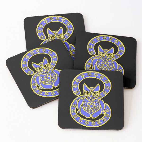 Item preview, Celtic Cat 87 Starry Gold on Blue designed and sold by ingridthecrafty.