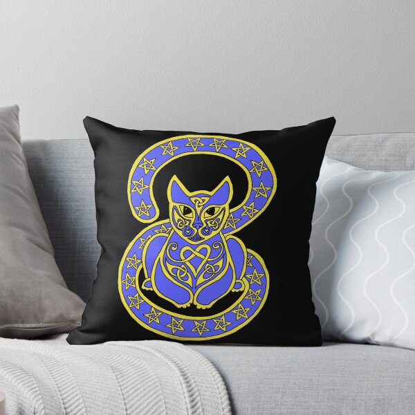 Item preview, Celtic Cat 87 Starry Gold on Blue designed and sold by ingridthecrafty.