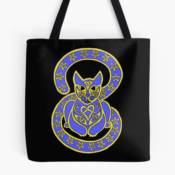 Item preview, Celtic Cat 87 Starry Gold on Blue designed and sold by ingridthecrafty.